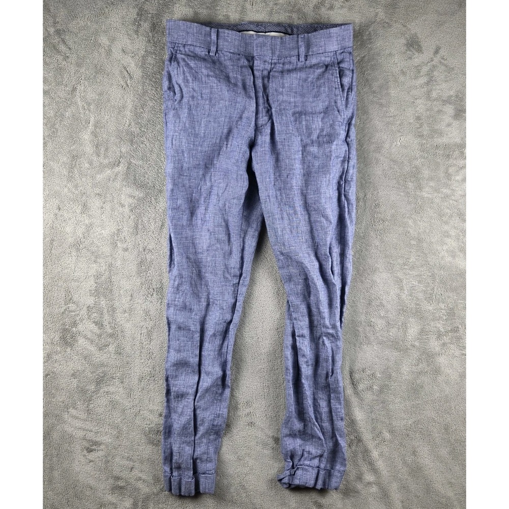 Murano Baird McNutt Alex Fit Linen Pants Men 30x28.5 Blue Cuffed Office Casual